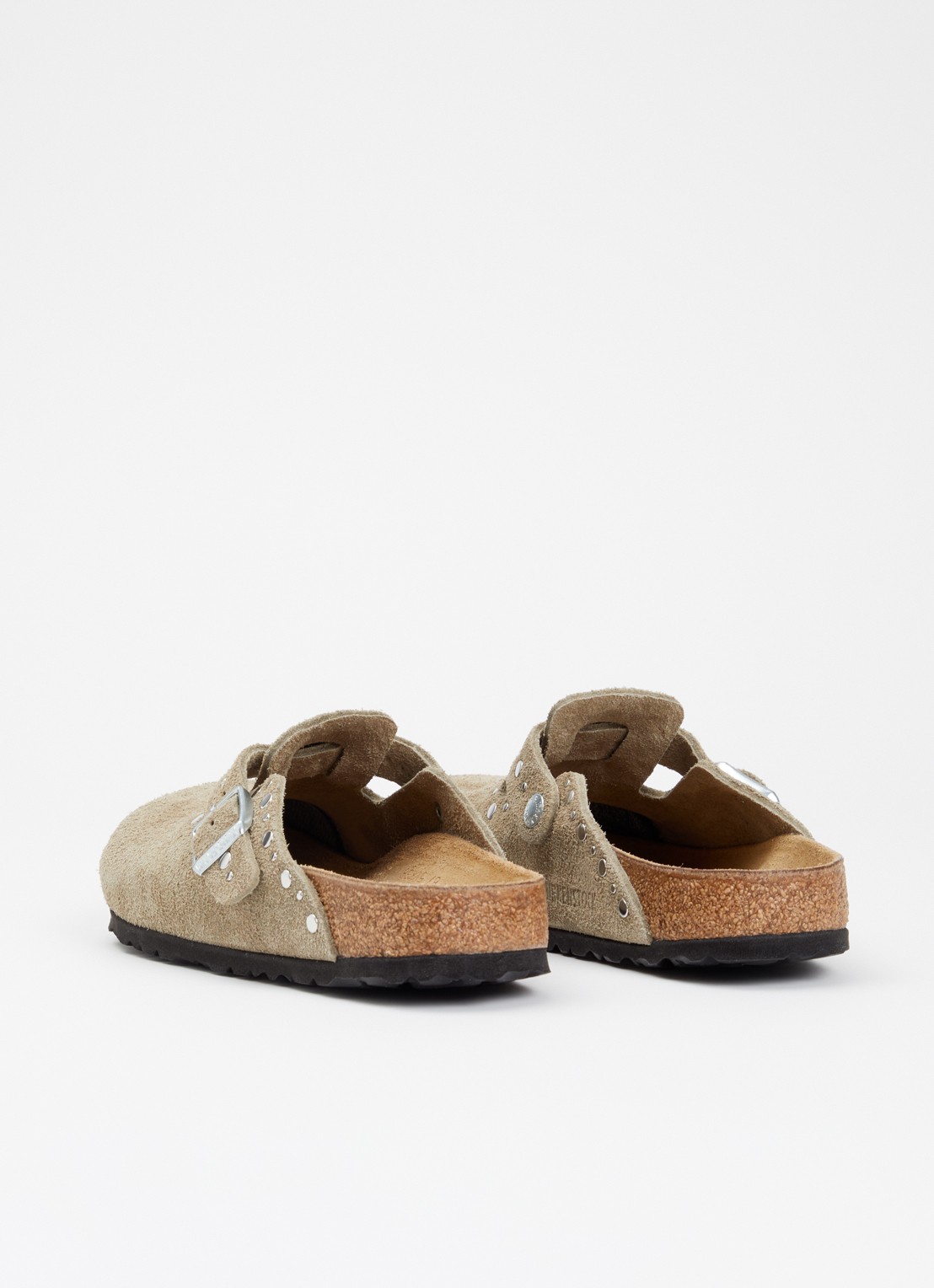 Birkenstock Narrow Fit Boston clog van suède met studs - achterkant 5 taupe