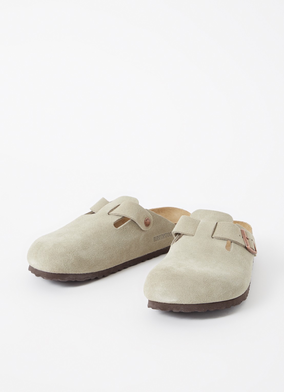 Birkenstock Narrow Fit Boston muiltje van suède - detail 2 taupe