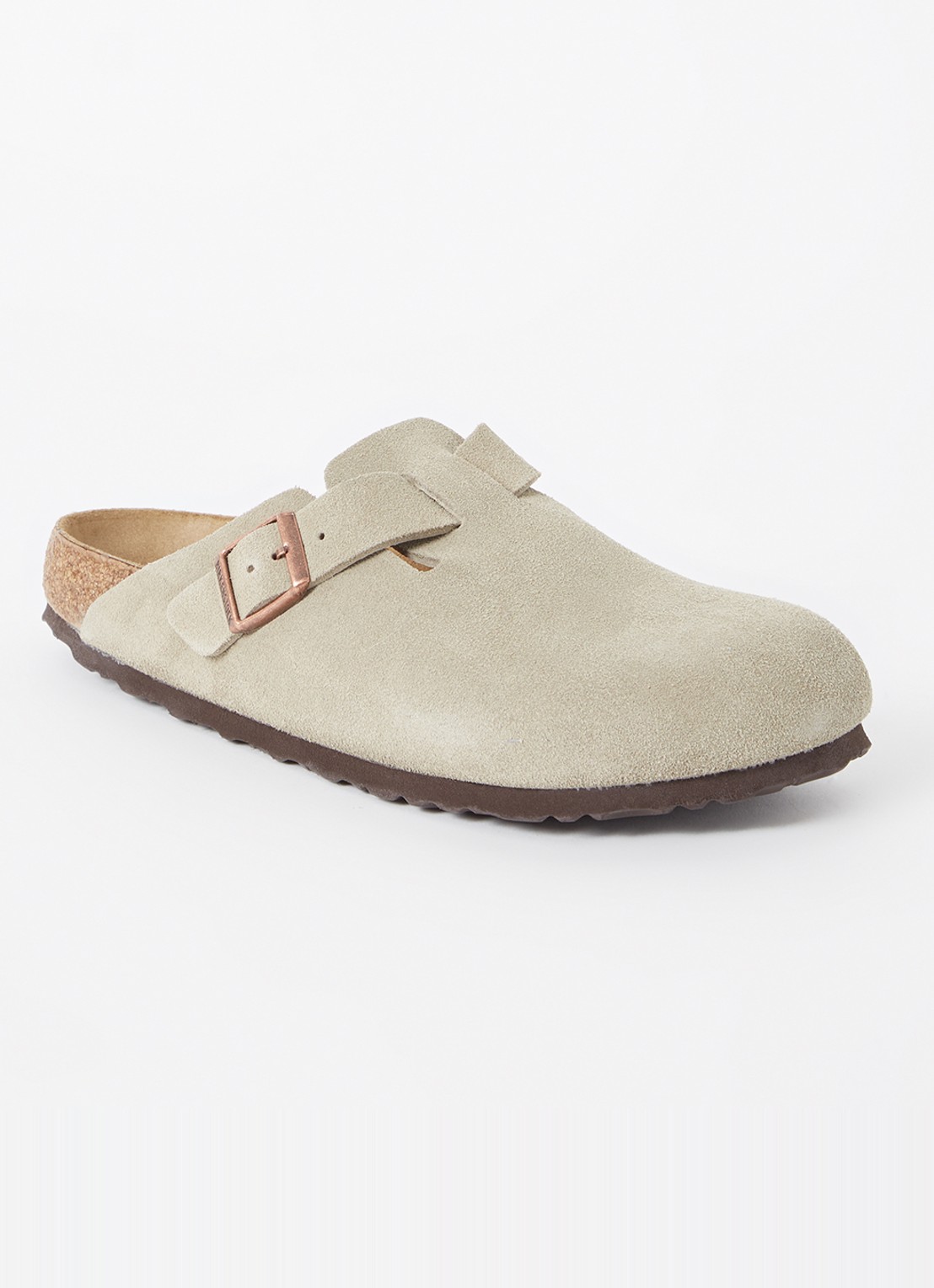 Birkenstock Narrow Fit Boston muiltje van suède - voorkant 5 taupe