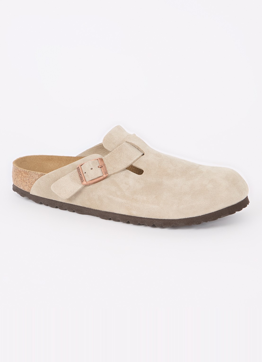 Birkenstock Narrow Fit Boston muiltje van suède - voorkant taupe
