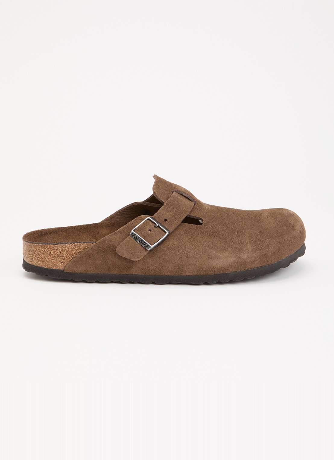 Birkenstock Narrow Fit Boston muiltje van suéde  - voorkant 5 donkerbruin
