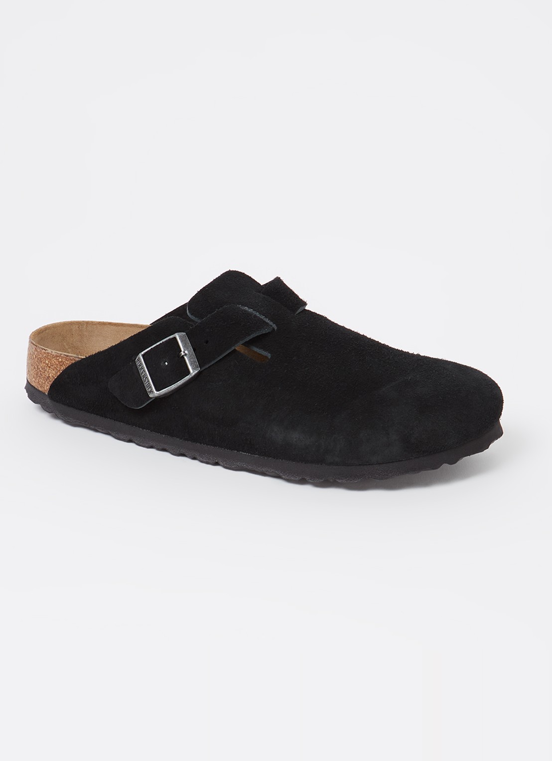 Birkenstock Narrow Fit Boston muiltje van suède - voorkant 2 zwart
