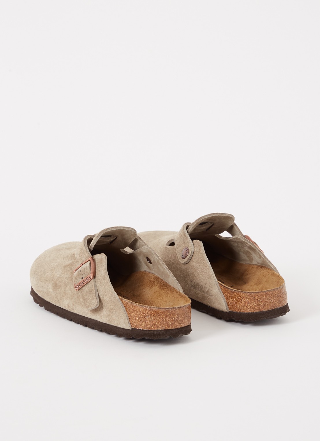 Birkenstock Narrow Fit Boston muiltje van suède - achterkant 2 taupe