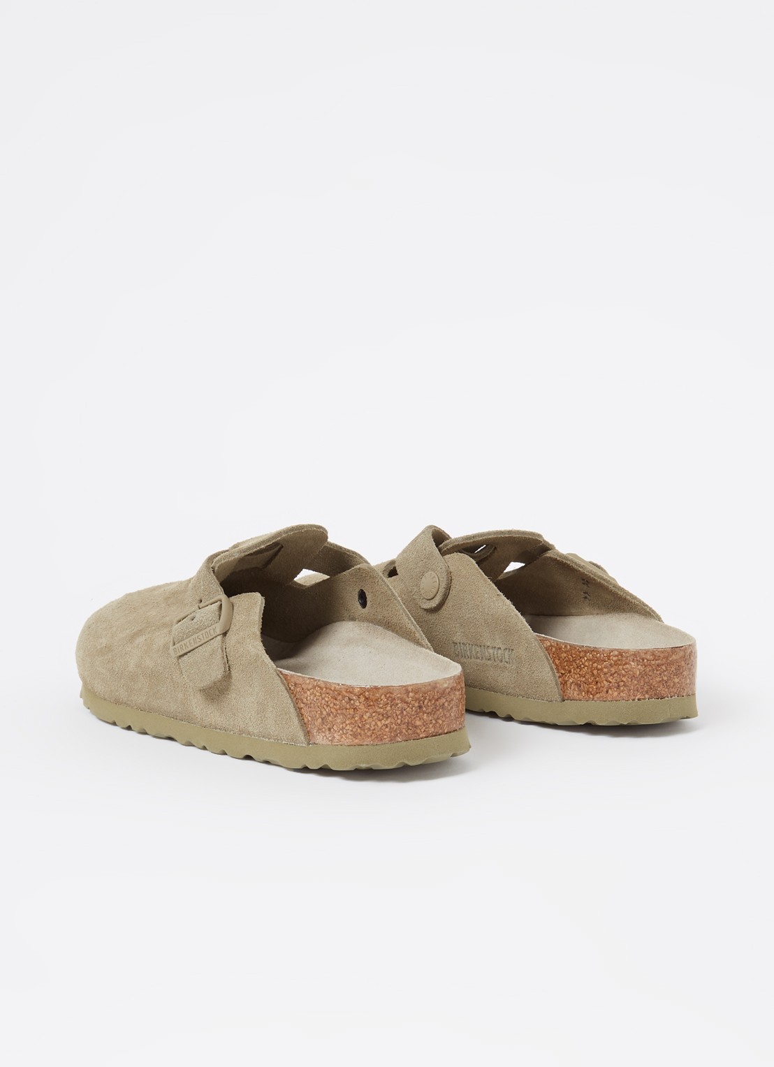 Birkenstock Narrow Fit Boston muiltje van suède - achterkant lindegroen