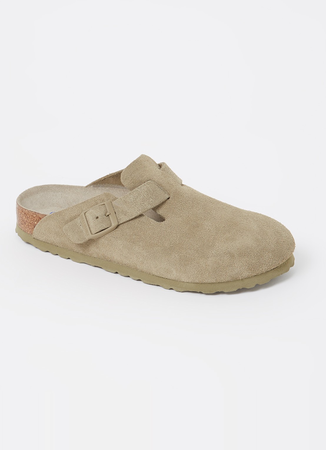 Birkenstock Narrow Fit Boston muiltje van suède - voorkant 2 lindegroen