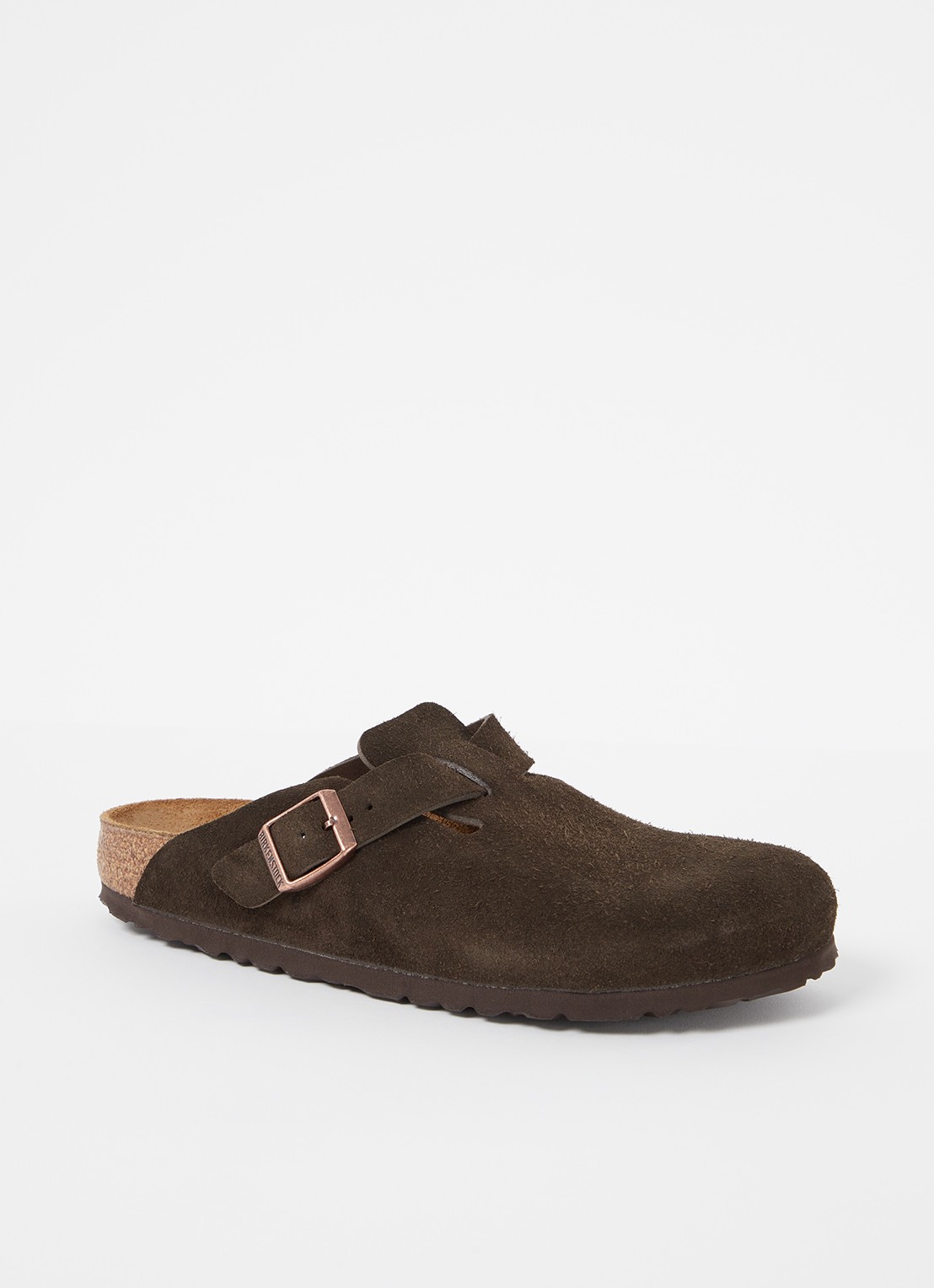 Birkenstock Narrow Fit Boston muiltje van suède - voorkant bruin