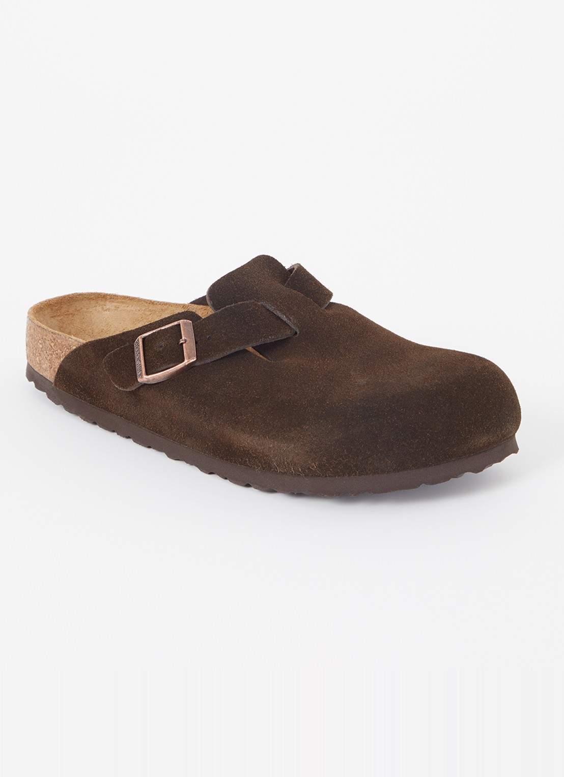 Birkenstock Narrow Fit Boston muiltje van suède - voorkant hazelnootbruin