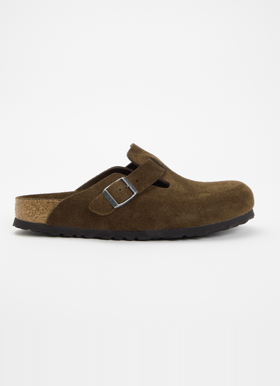 Birkenstock Narrow Fit Boston muiltje van suède  - voorkant chocoladebruin