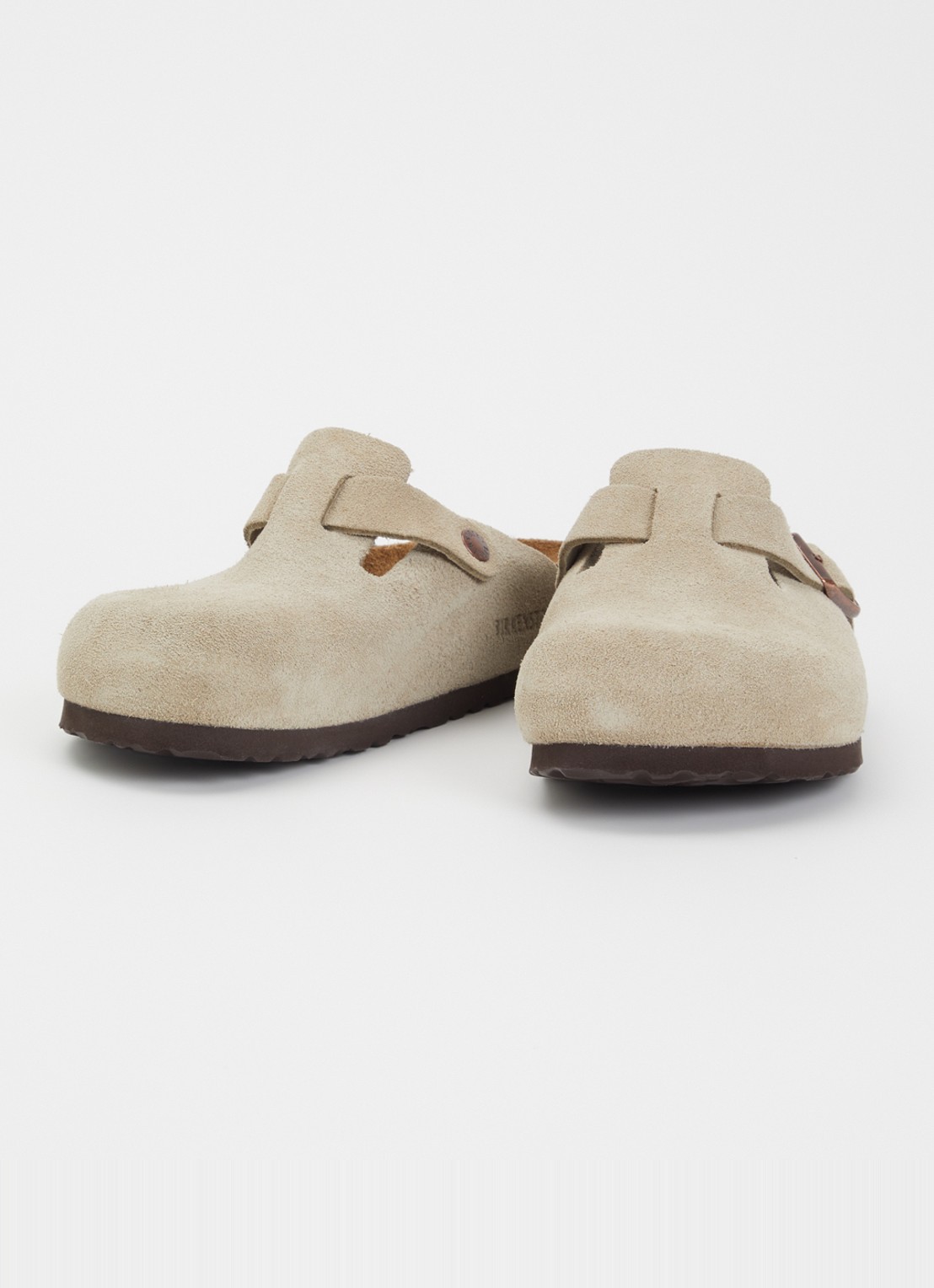 Birkenstock Narrow Fit Boston muiltje van suède - detail taupe