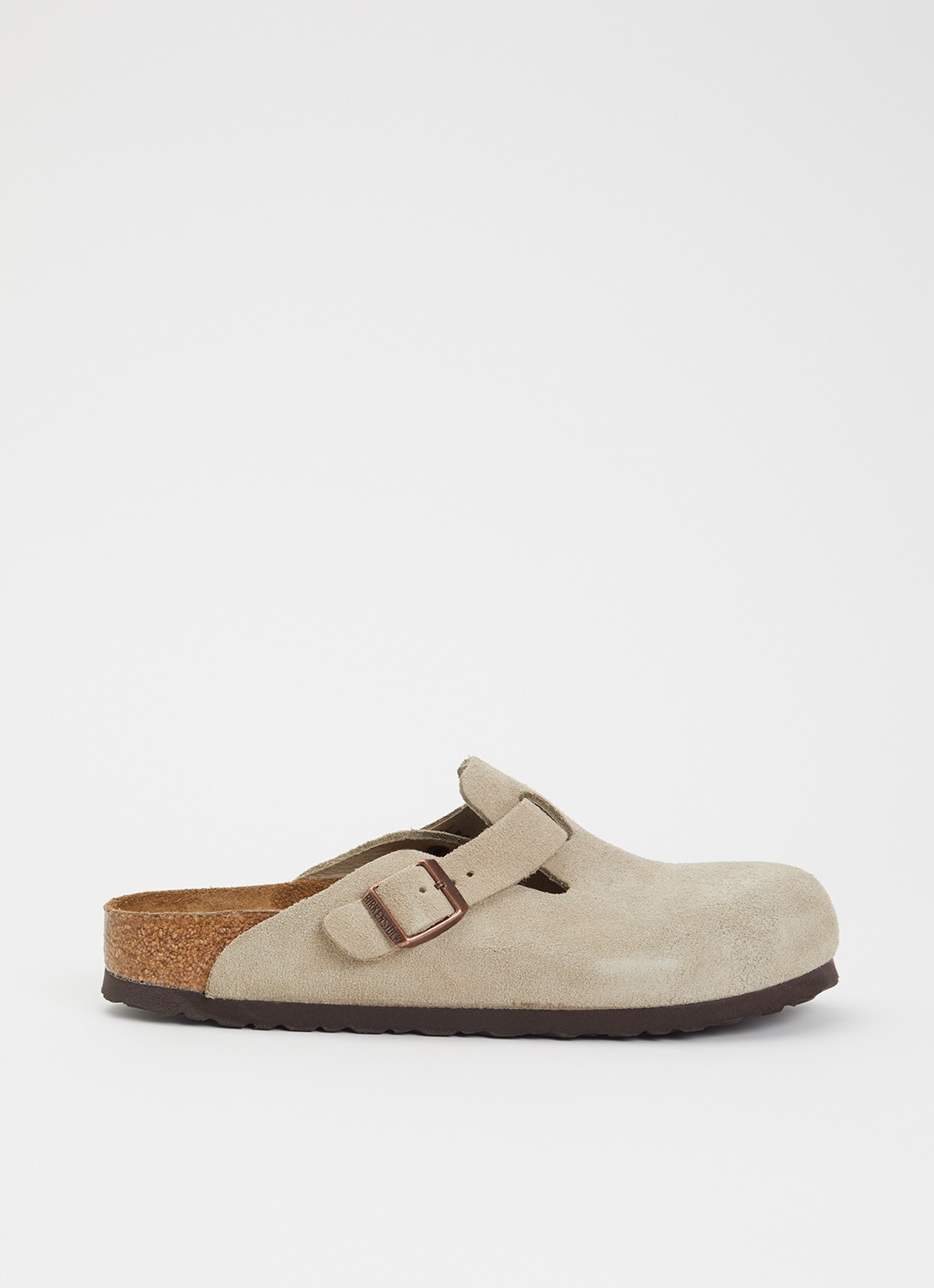 Birkenstock Narrow Fit Boston muiltje van suède - voorkant 5 taupe