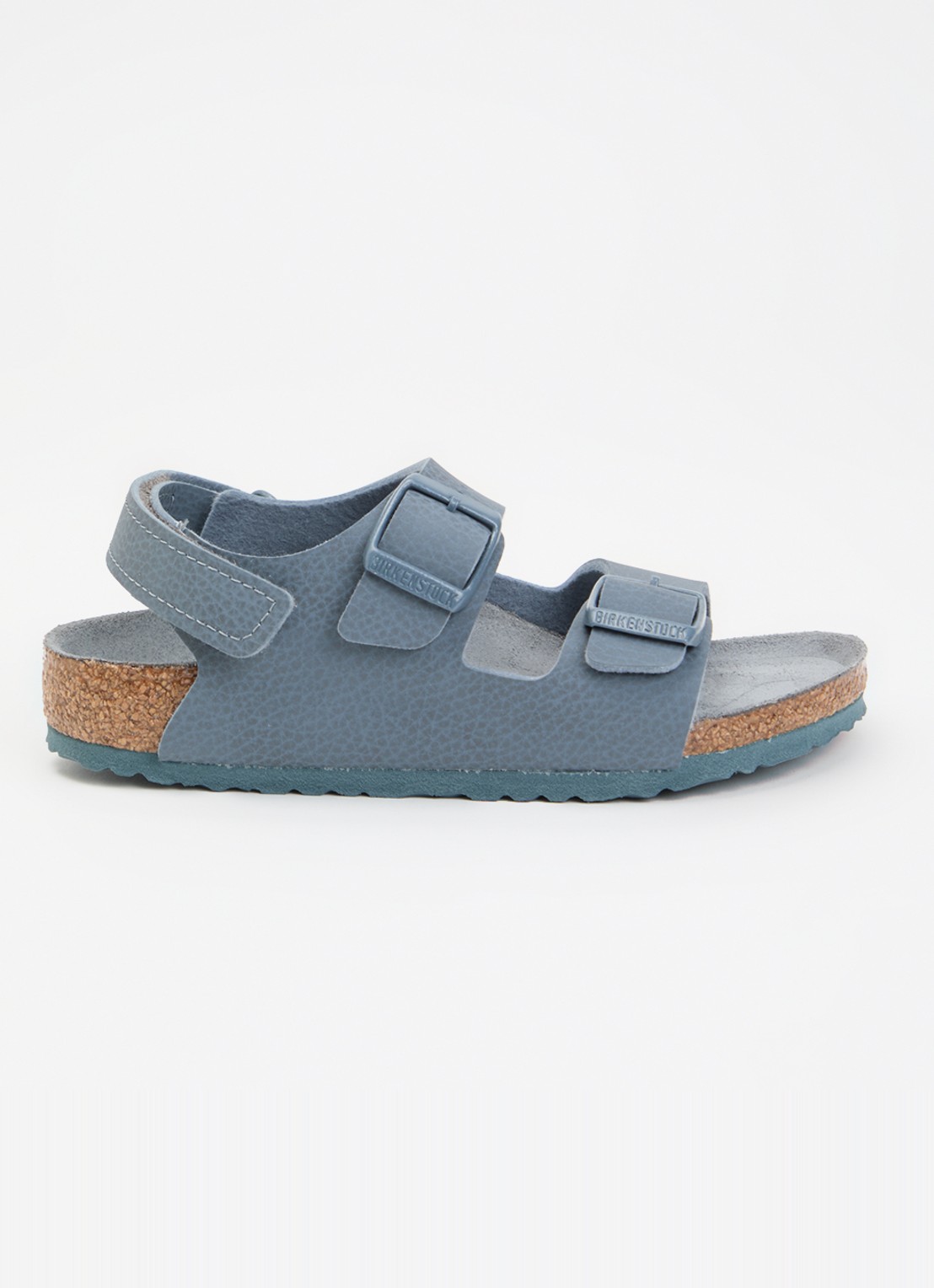 Birkenstock Narrow Fit Milano slipper van leer - voorkant 3 blauwgrijs