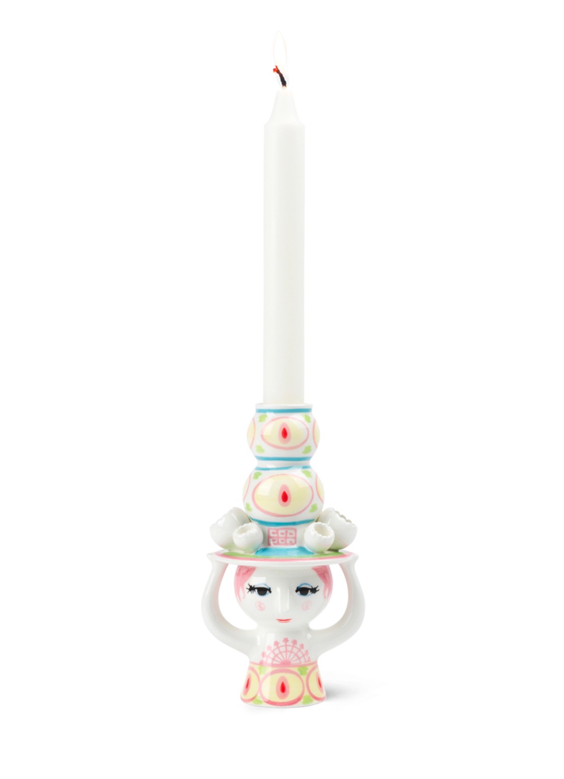 Bjørn Wiinblad Dame met hoed kandelaar 16 cm - voorkant 3 multicolor
