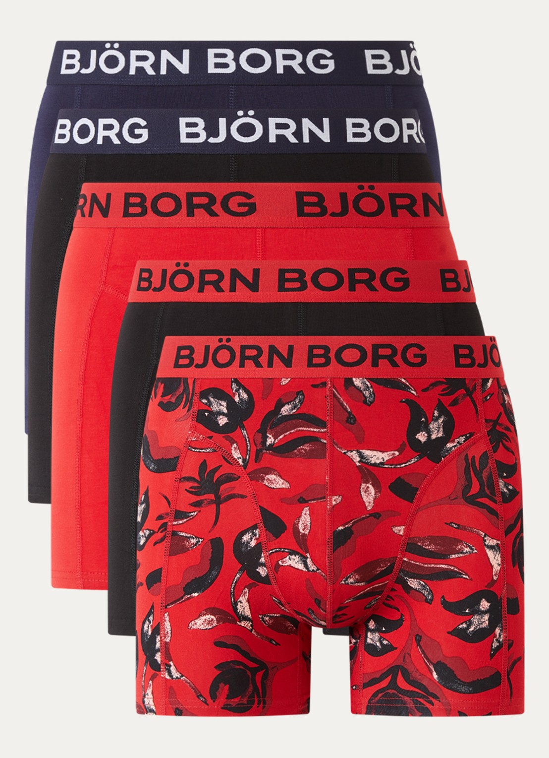 Björn Borg Boxershort met logoband in 5-pack - voorkant rood