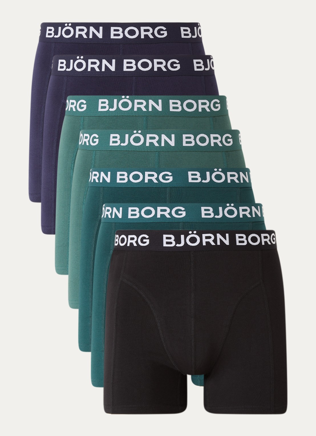 Björn Borg Boxershort met logoband in 7-pack - voorkant zeegroen