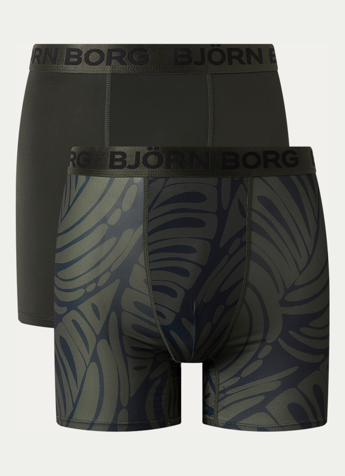 Björn Borg Boxershorts met logoband in 2-pack - voorkant 3 bronsgroen