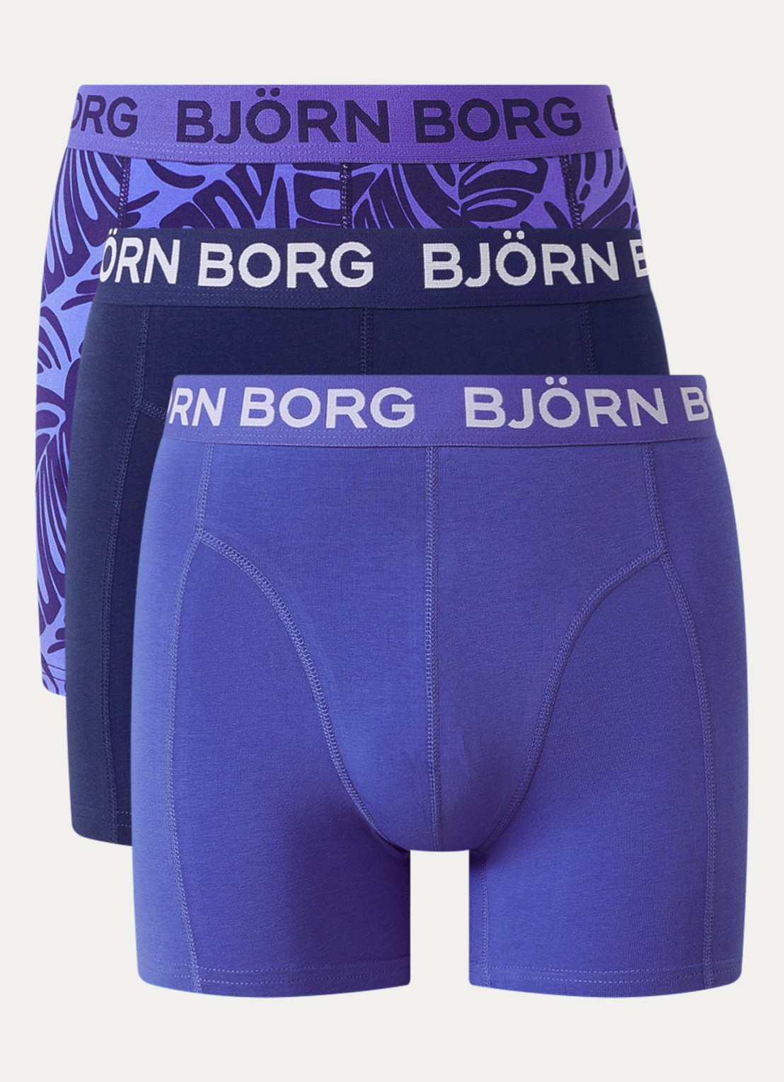 Björn Borg Boxershorts met logoband in 3-pack - voorkant 2 donkerblauw
