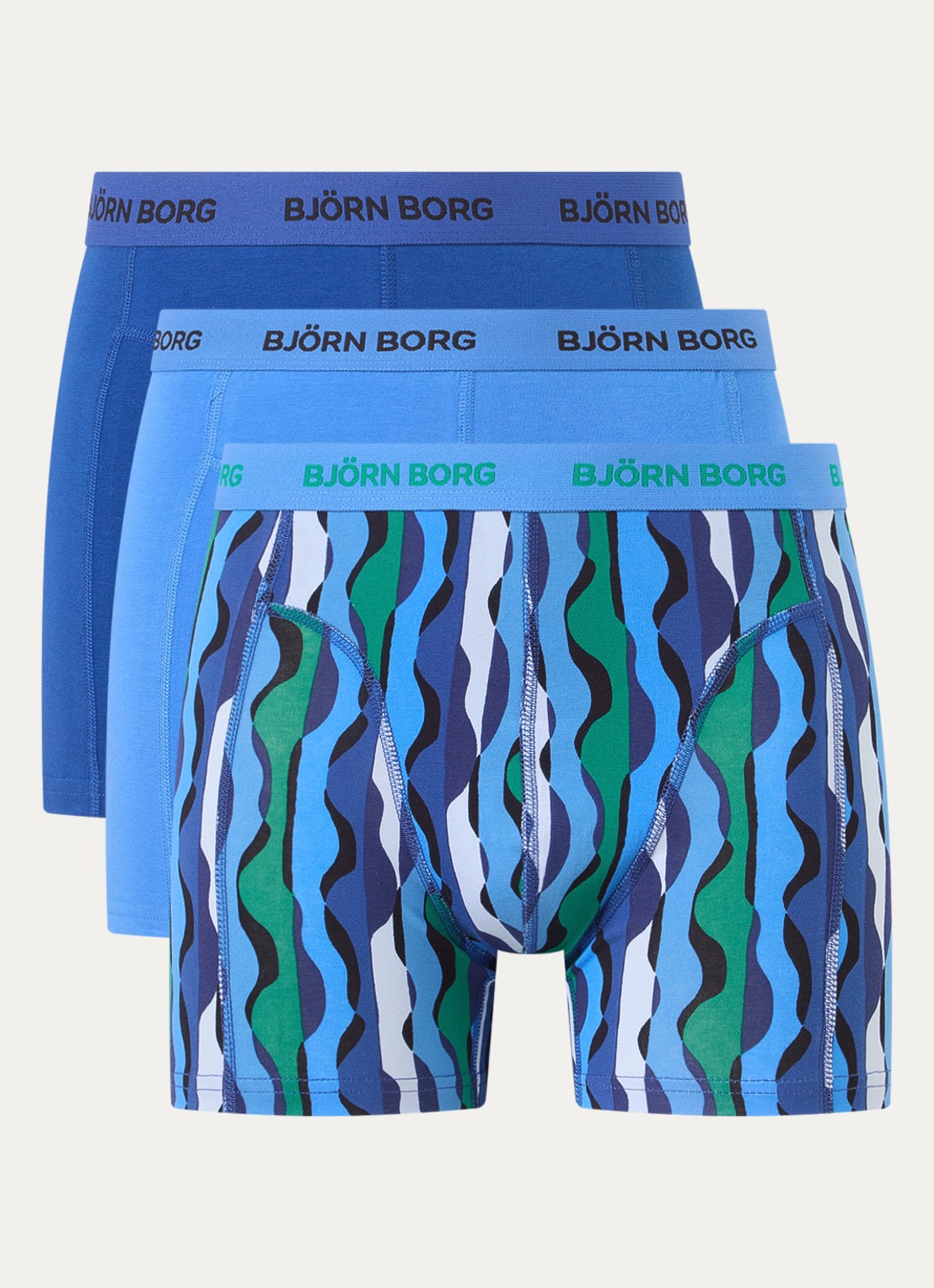 Björn Borg Boxershorts met logoband in 3-pack - voorkant 2 blauw
