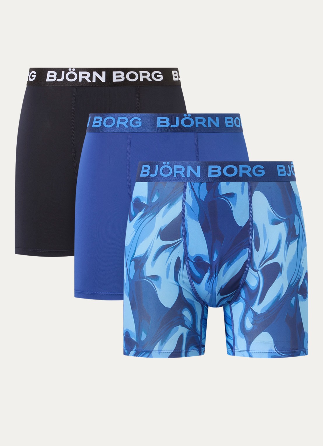 Björn Borg Boxershorts met logoband in 3-pack - voorkant donkerblauw