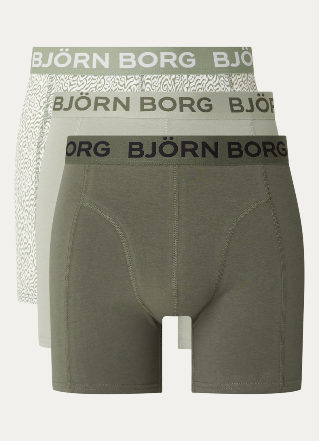 Björn Borg Boxershorts met logoband in 3-pack - voorkant 2 groen