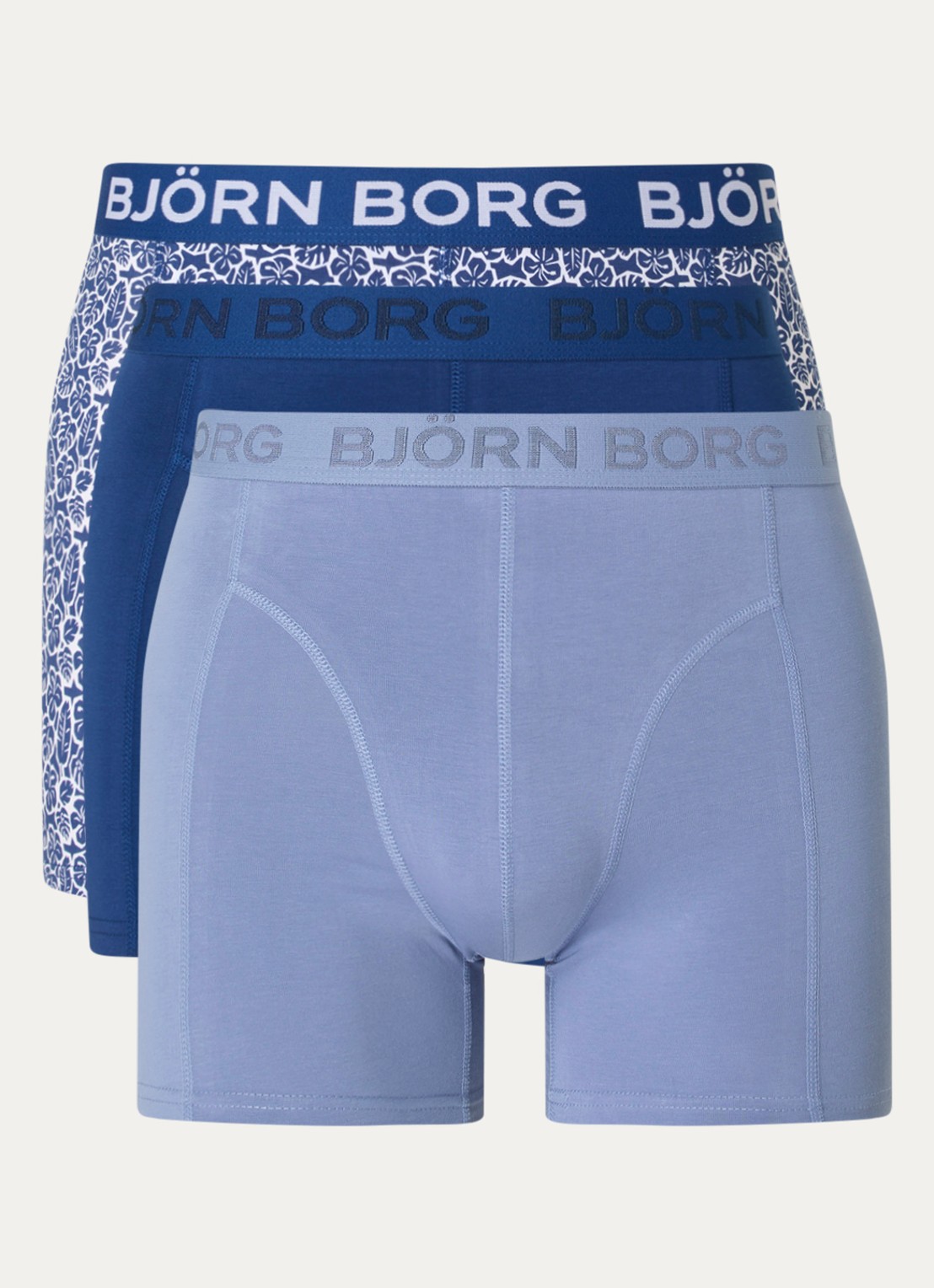 Björn Borg Boxershorts met logoband in 3-pack - voorkant donkerblauw