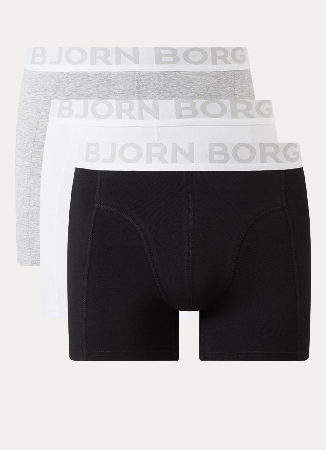 Björn Borg Boxershorts met logoband in 3-pack - voorkant 3 grijsmele