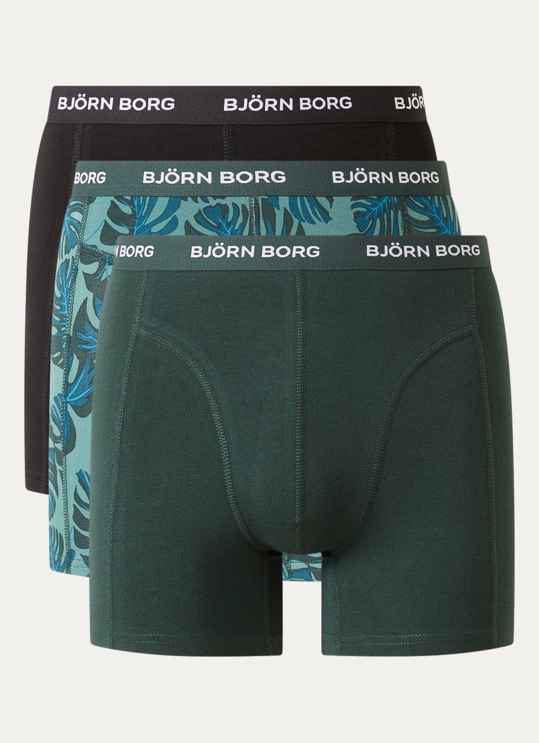 Björn Borg Boxershorts met logoband in 3-pack - voorkant 2 groen
