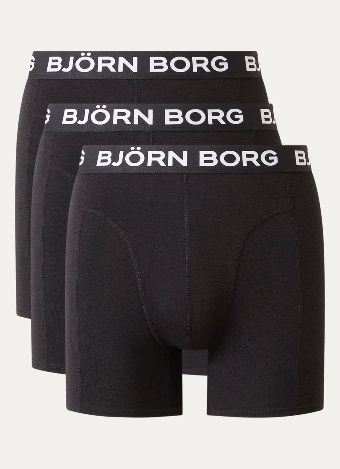 Björn Borg Boxershorts met logoband in 3-pack - voorkant zwart