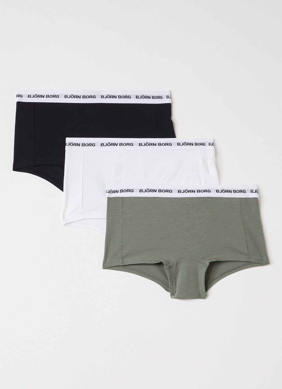 Björn Borg Boxershorts met logoband in 3-pack - voorkant legergroen