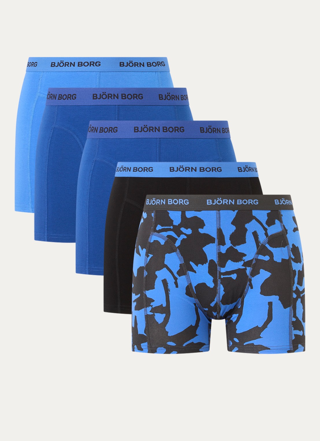 Björn Borg Boxershorts met logoband in 5-pack - voorkant 3 donkerblauw