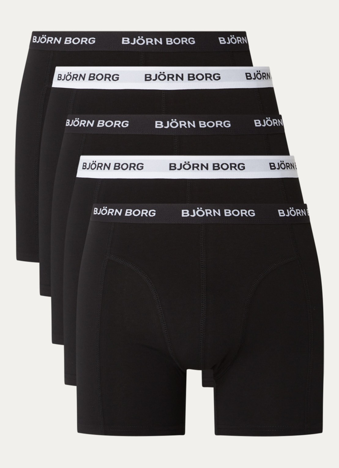 Björn Borg Boxershorts met logoband in 5-pack - voorkant zwart