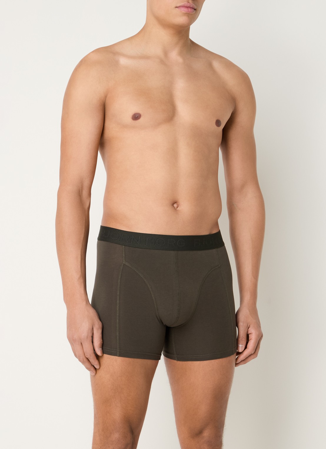 Björn Borg Boxershorts met logoband in 5-pack - voorkant 3 legergroen