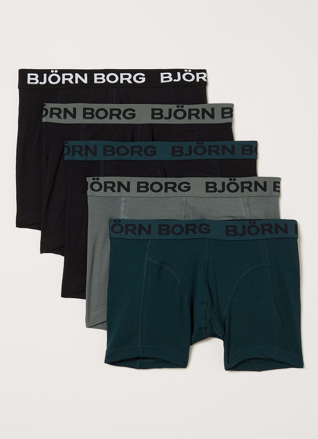 Björn Borg Boxershorts met logoband in 5-pack - voorkant zwart