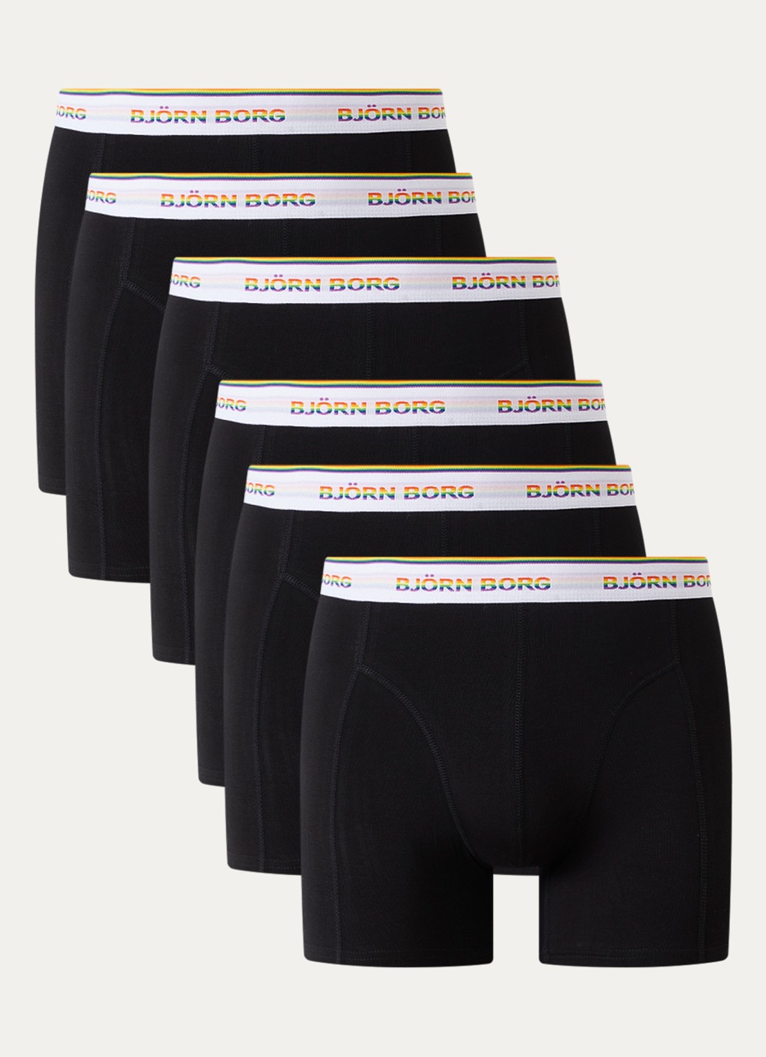 Björn Borg Boxershorts met logoband in 6-pack - voorkant 2 zwart