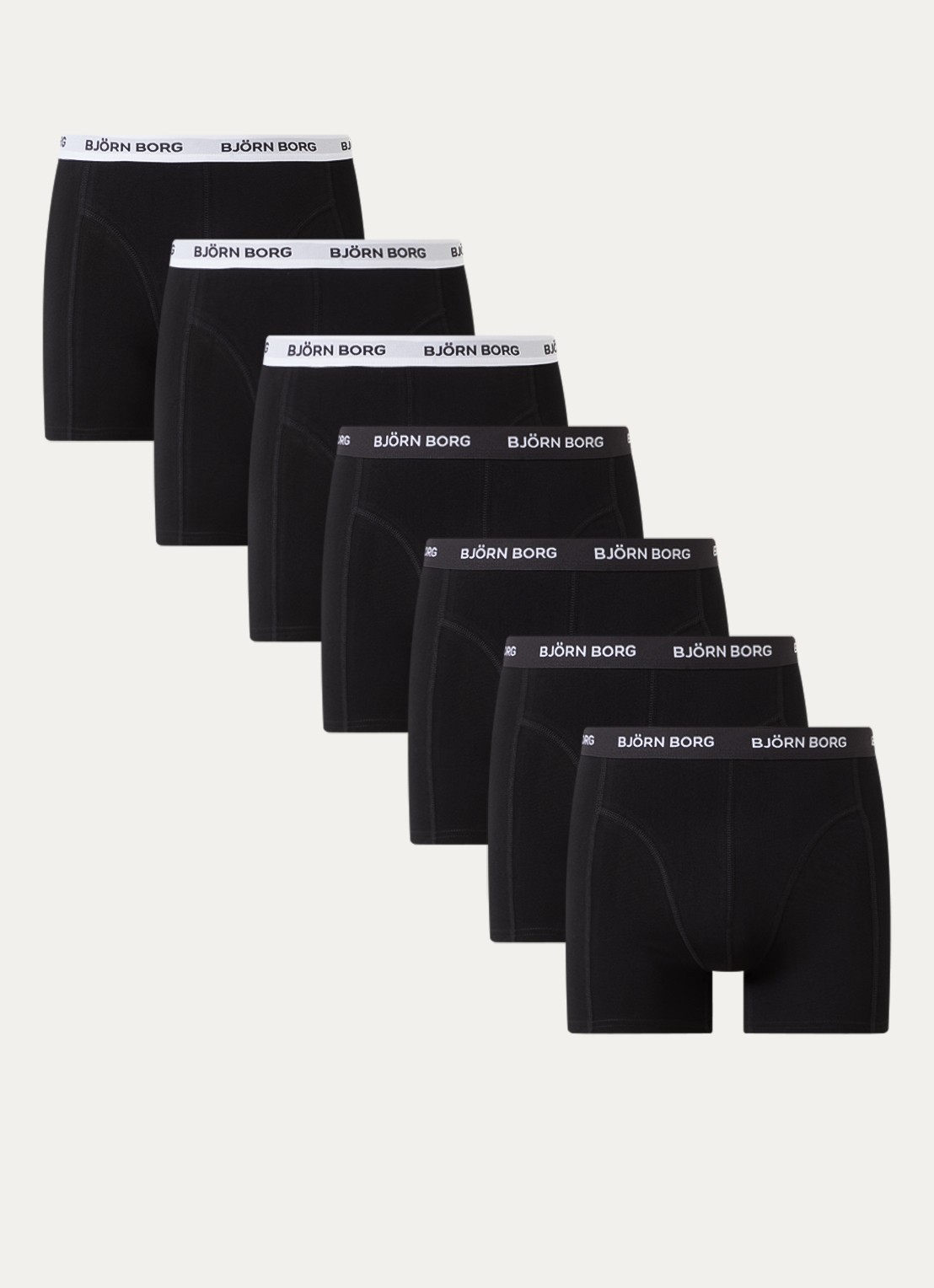 Björn Borg Boxershorts met logoband in 7-pack - voorkant zwart