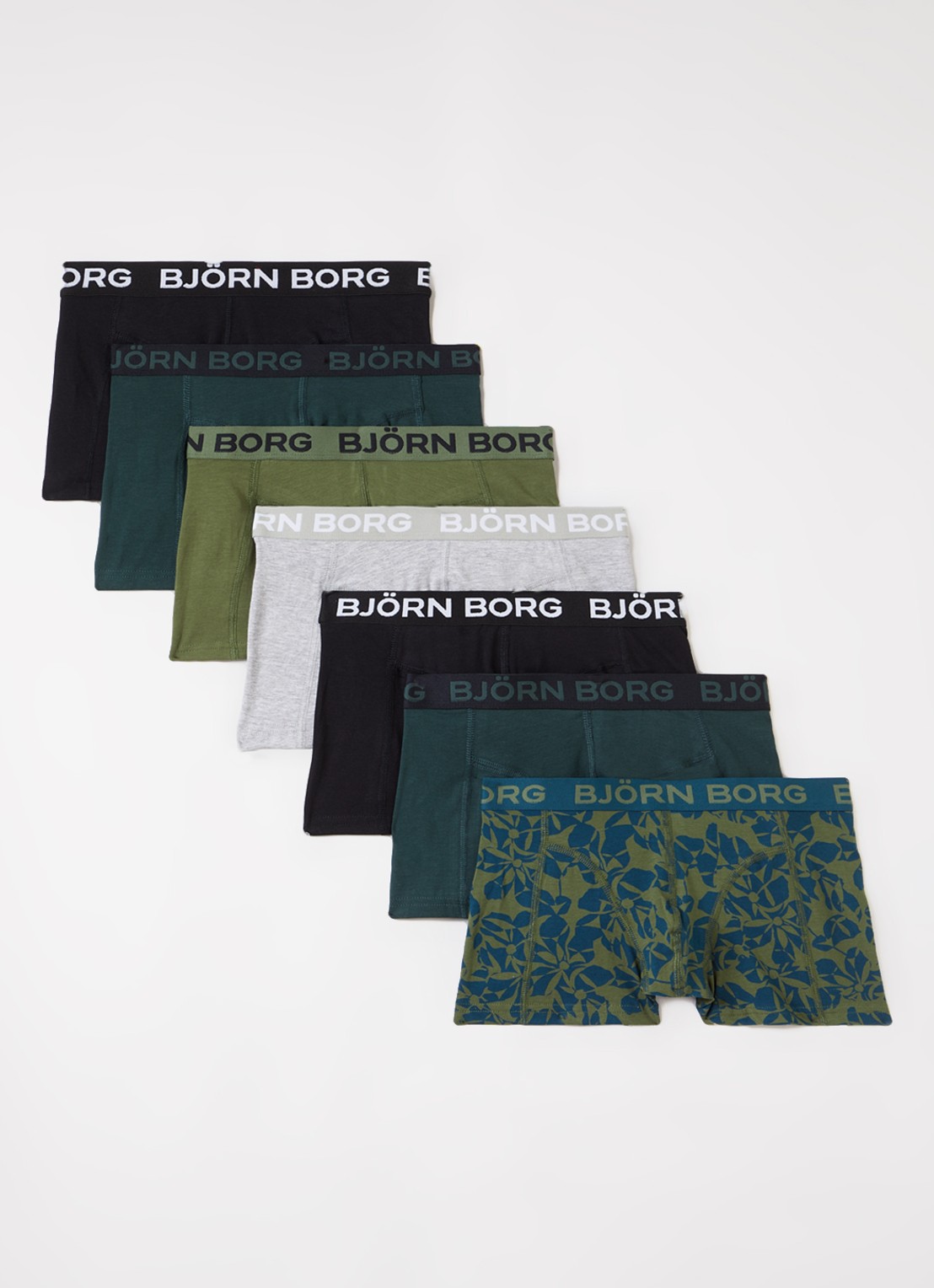 Björn Borg Boxershorts met logoband in 7-pack - voorkant groen
