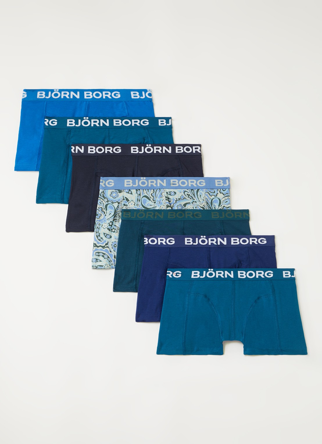 Björn Borg Boxershorts met logoband in 7-pack - voorkant zeegroen