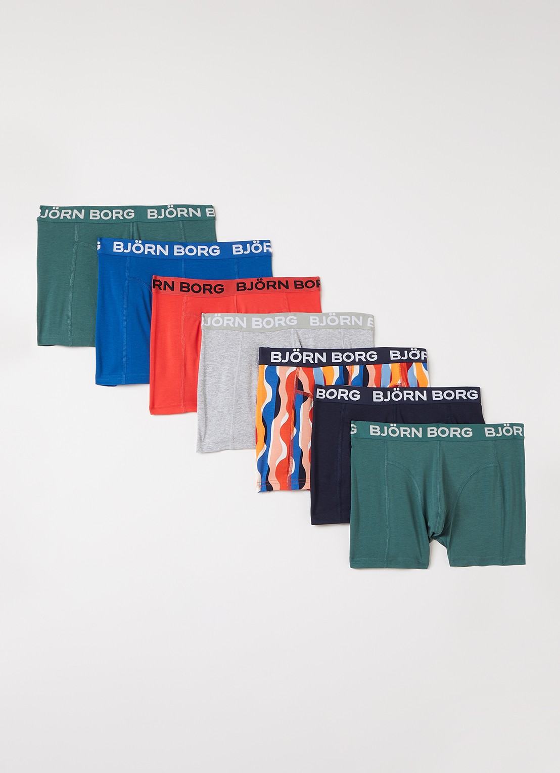 Björn Borg Boxershorts met logoband in 7-pack - voorkant multicolor