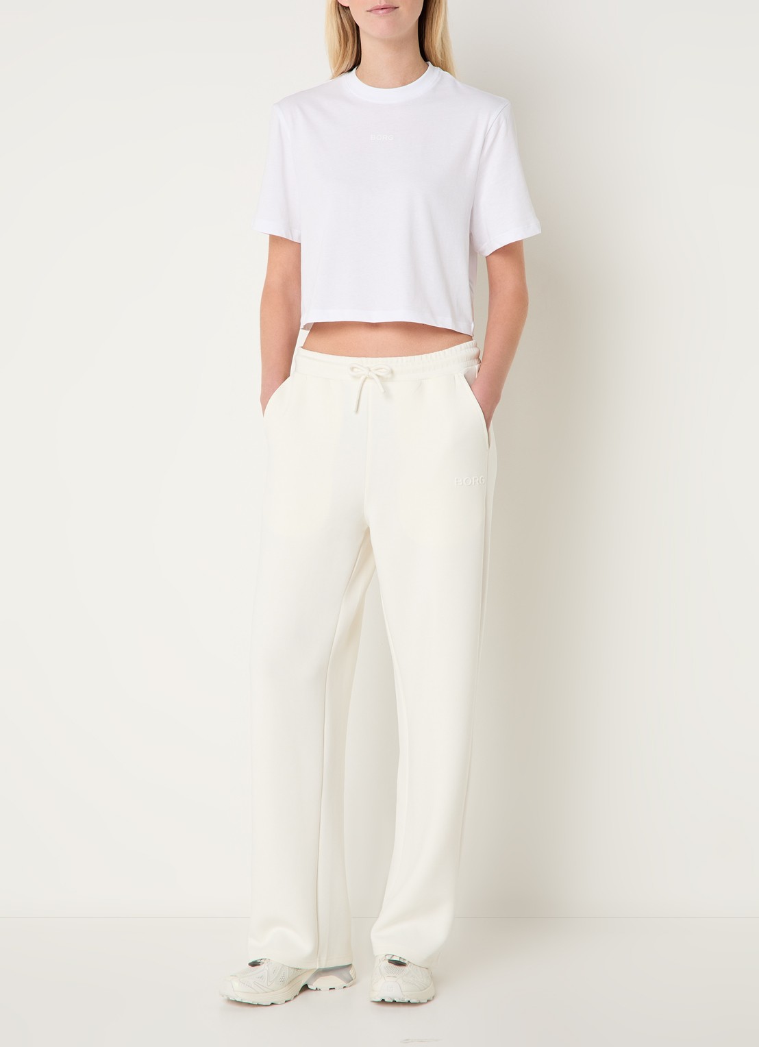 Björn Borg Cropped T-shirt met logoprint - voorkant 2 wit