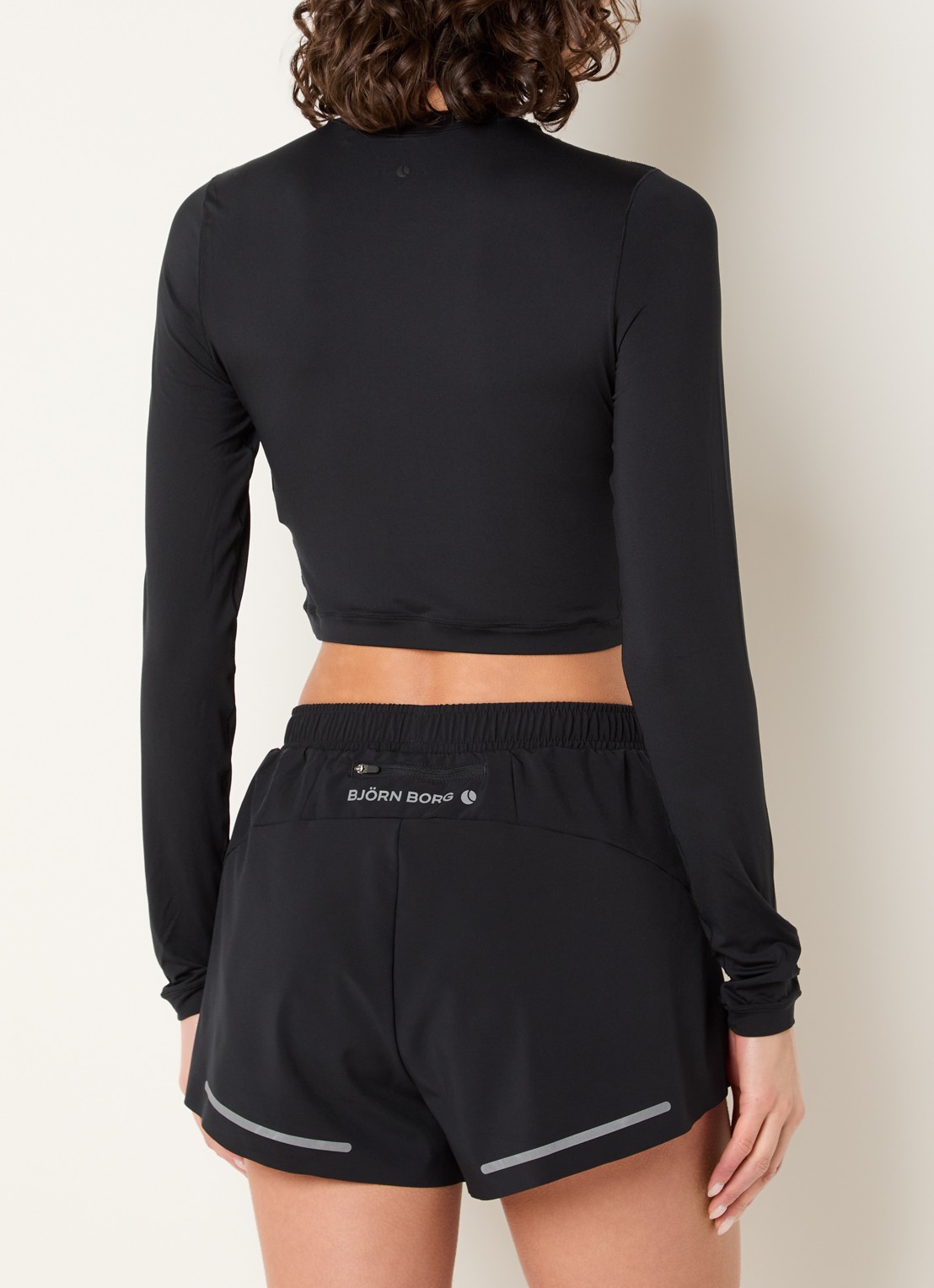 Björn Borg Cropped trainings longsleeve met logo  - achterkant zwart
