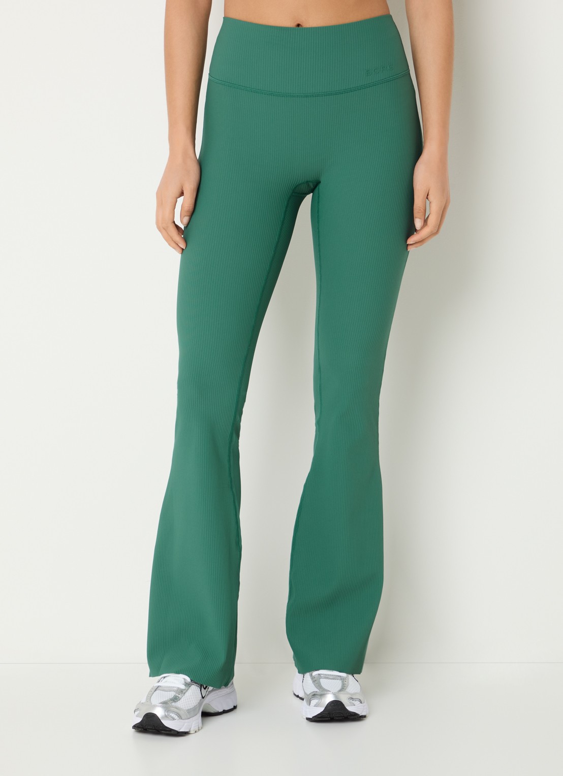 Björn Borg High waist flared fit legging met ribstructuur - detail groen