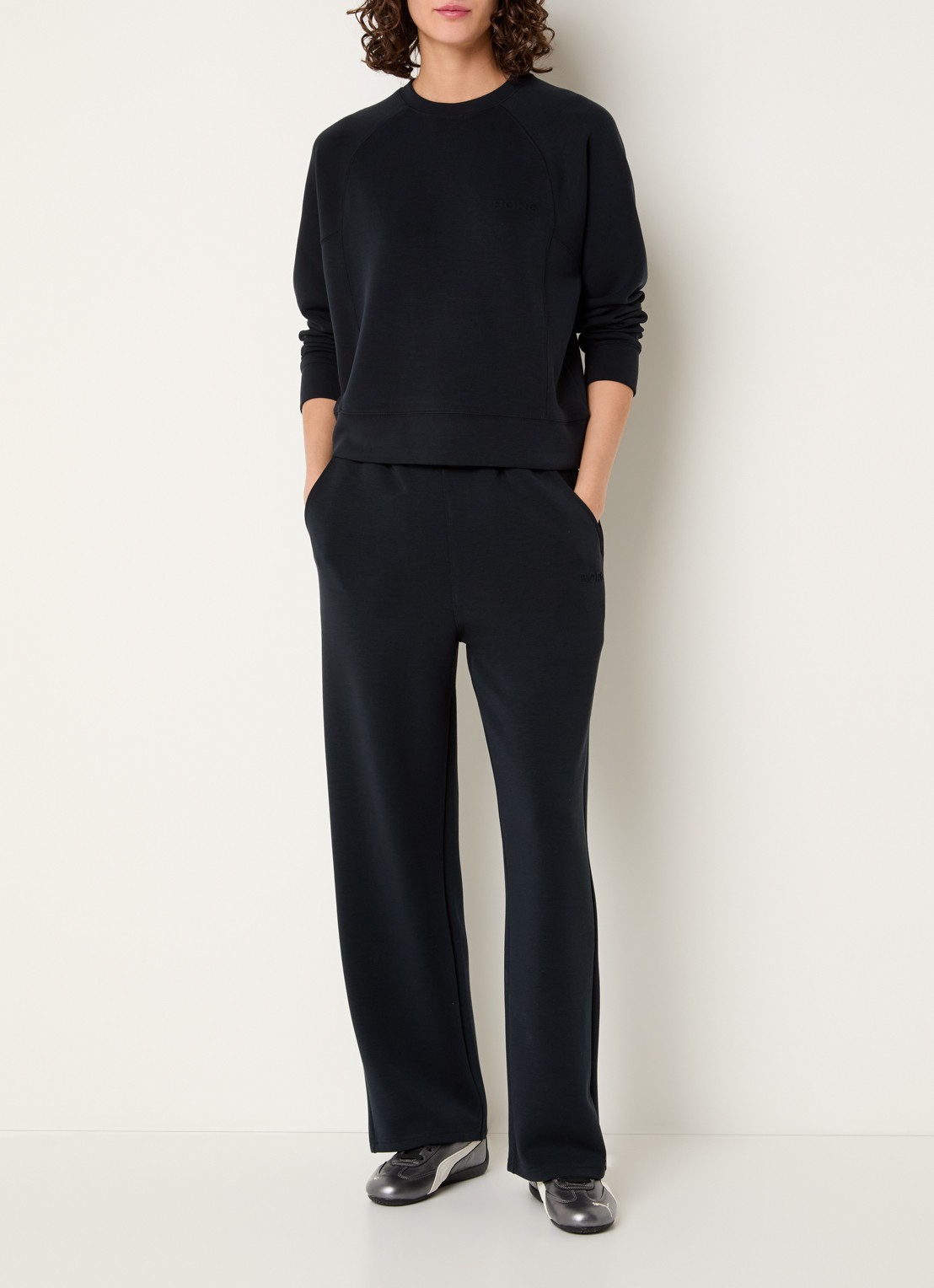 Björn Borg High waist straight fit joggingbroek met logo en steekzakken - voorkant 3 zwart