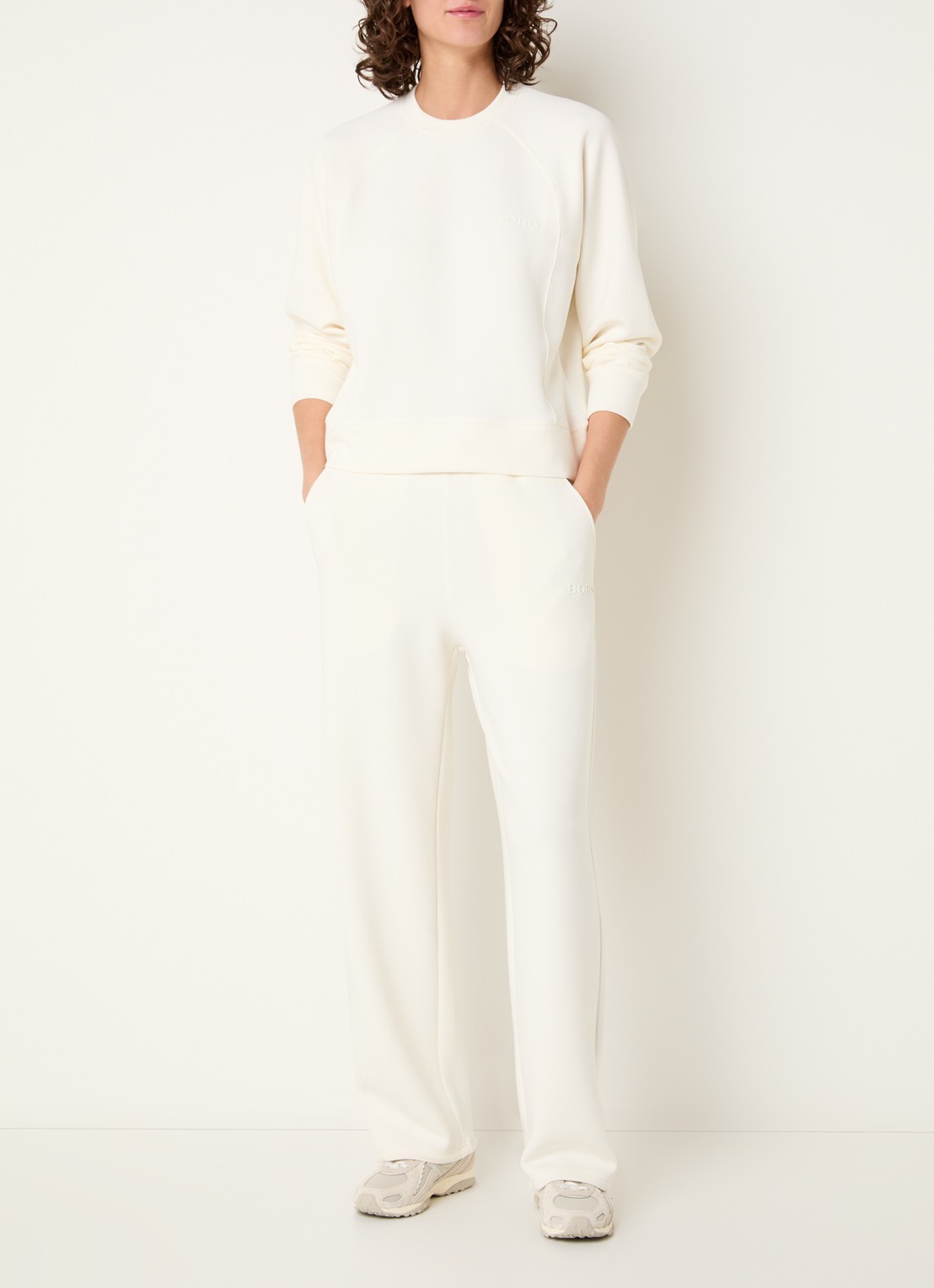 Björn Borg High waist straight fit joggingbroek met logo en steekzakken - voorkant 3 creme