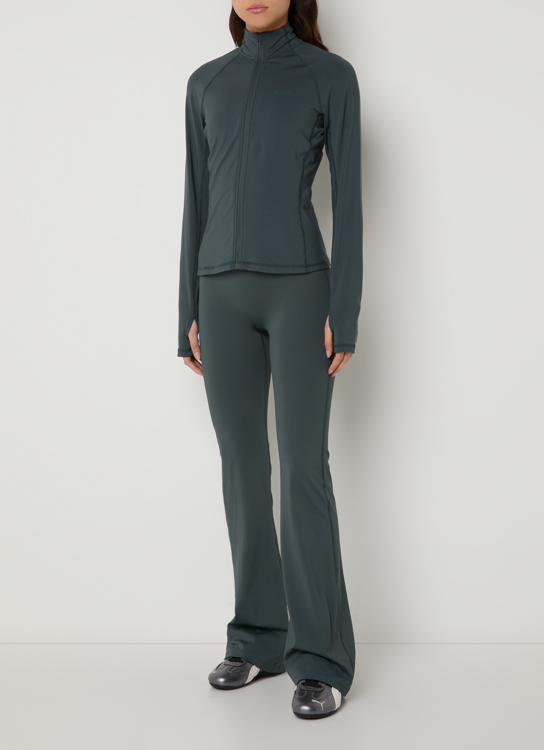 Björn Borg High waist trainingslegging met logo - voorkant 2 bronsgroen
