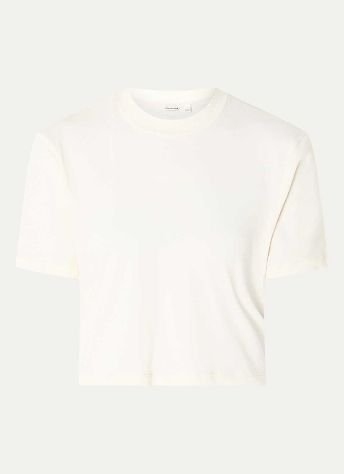 Björn Borg Studio cropped T-shirt met logo - voorkant 2 gebroken wit