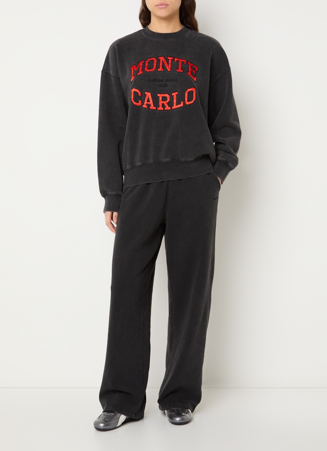 Björn Borg Studio high waist joggingbroek met logo - voorkant 2 antraciet