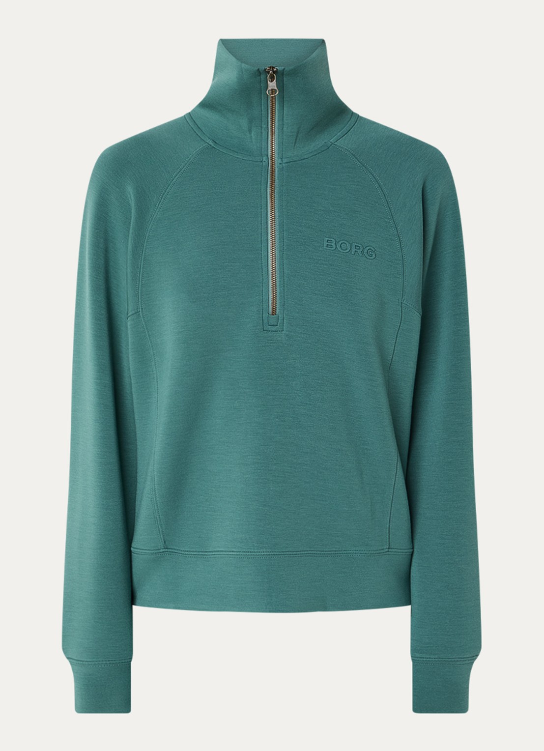 Björn Borg Studio sweater met logo en halve rits - voorkant 2 zeegroen