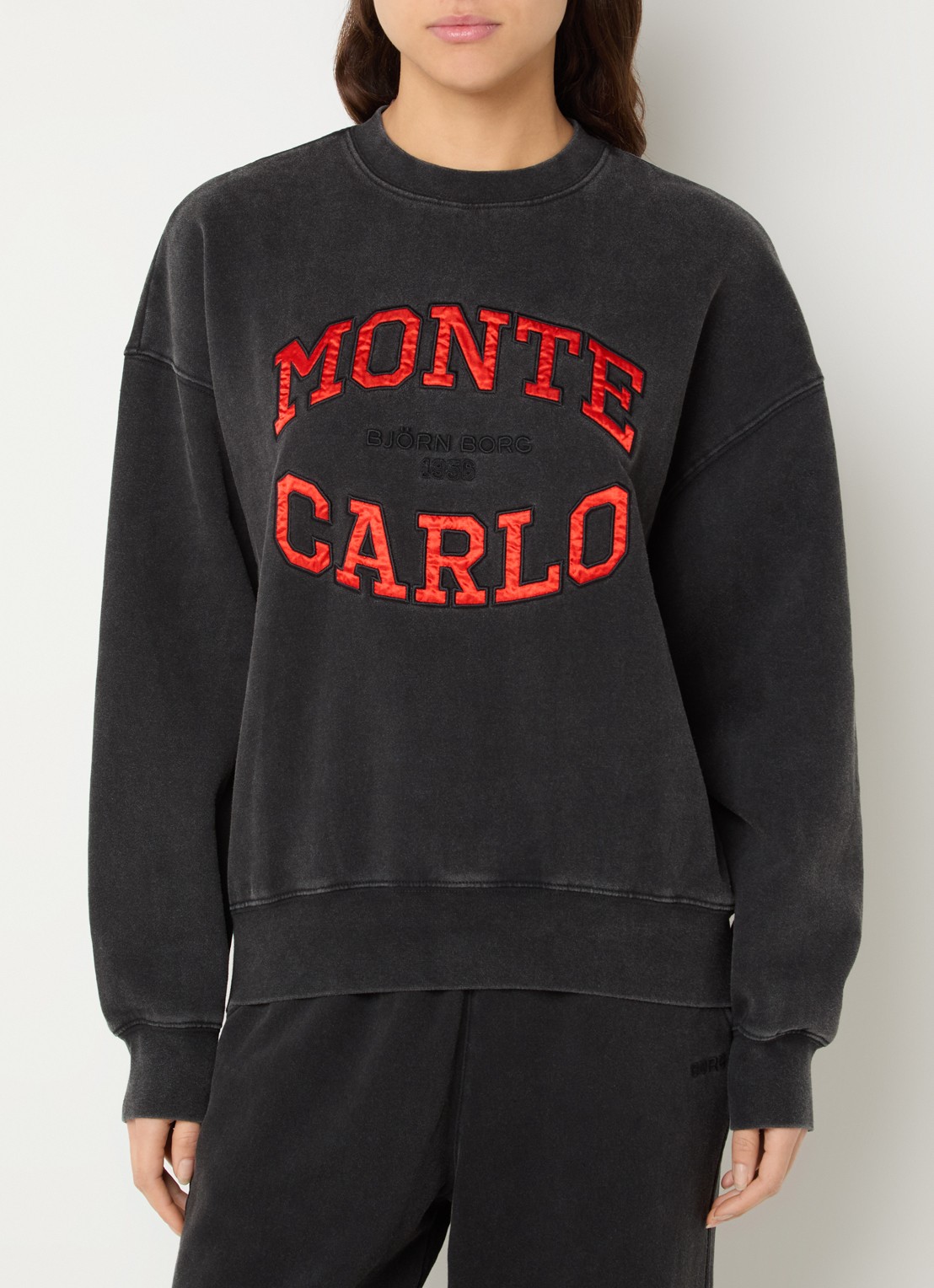 Björn Borg Studio sweater met logoborduring - detail antraciet