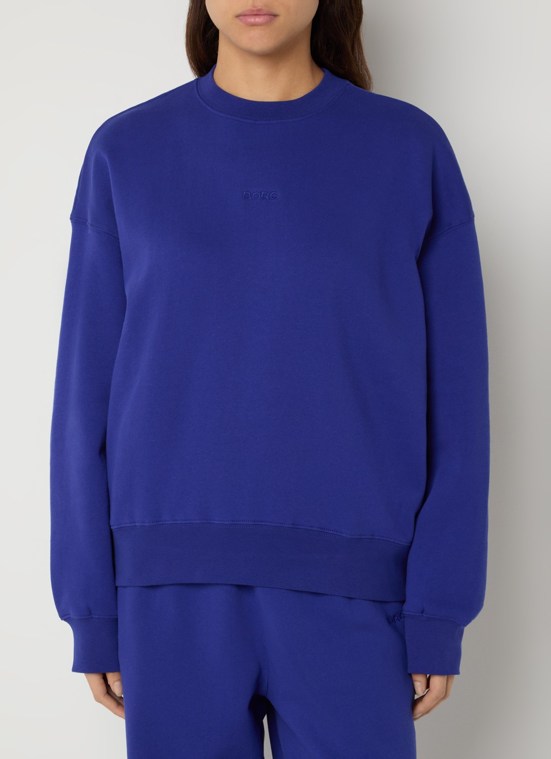 Björn Borg Studio sweater met logoborduring - detail kobaltblauw