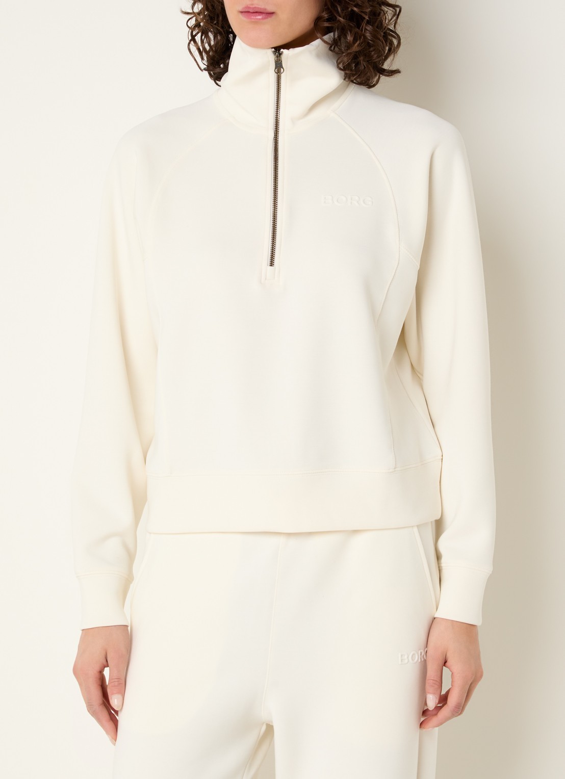 Björn Borg Sweater met logo en halve rits - detail 4 creme