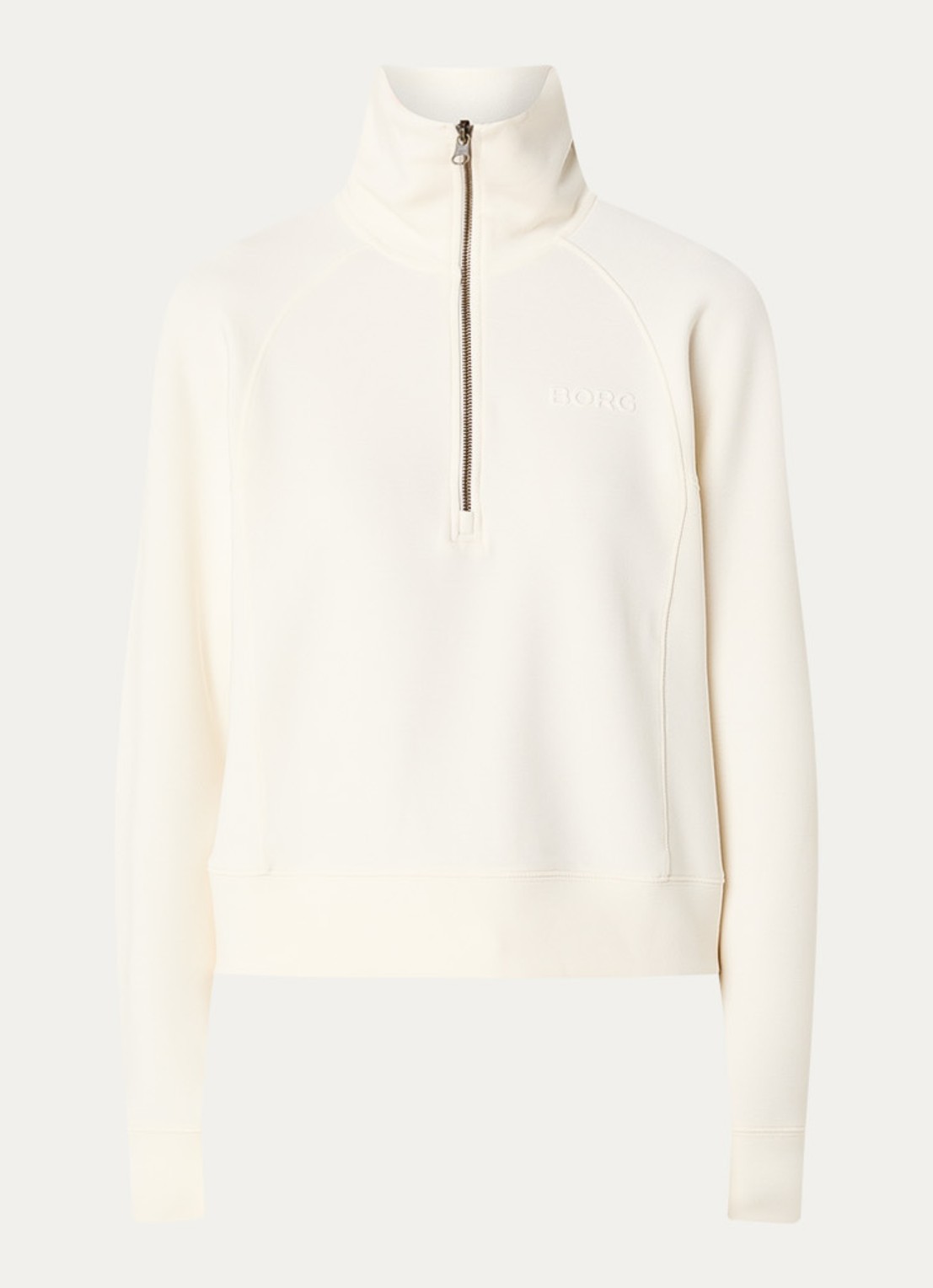 Björn Borg Sweater met logo en halve rits - voorkant creme